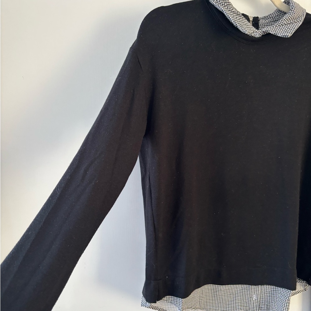Twik Simons Houndstooth Collar Knit Top Black Women Medium Preppy Chic Corporate - Picture 6 of 10